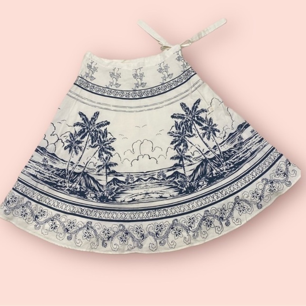 Roxy Surfer Style Blue Hawaiian Palm Tree Beach Summer Cotton Skirt Side Tie::